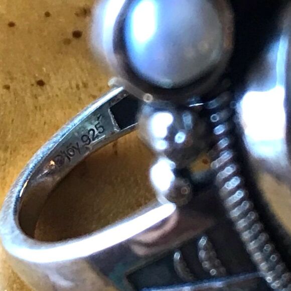 Royston Blue Horizon Turquoise White Pearl Cocktail Ring Size 6 - Picture 4 of 10